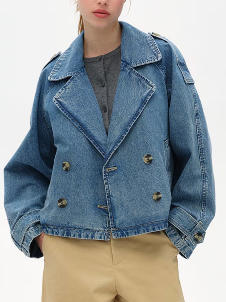Image may contain Clothing Coat Jacket Blazer Pants Jeans and Overcoat